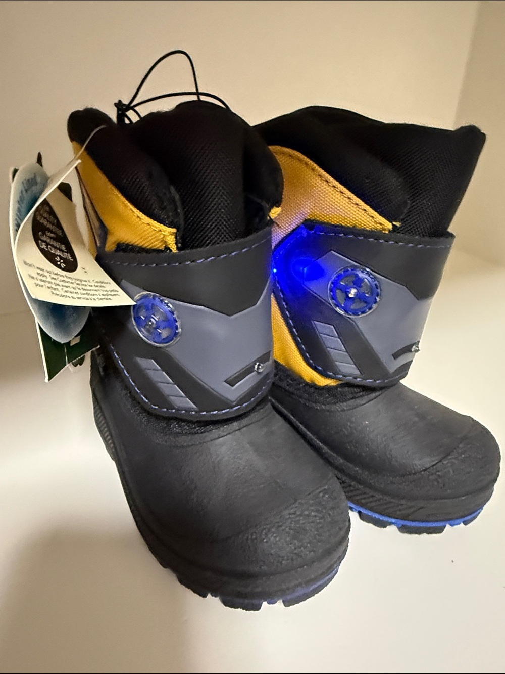 Kids Black and Gray Light-Up Winter Boots with Green Accent